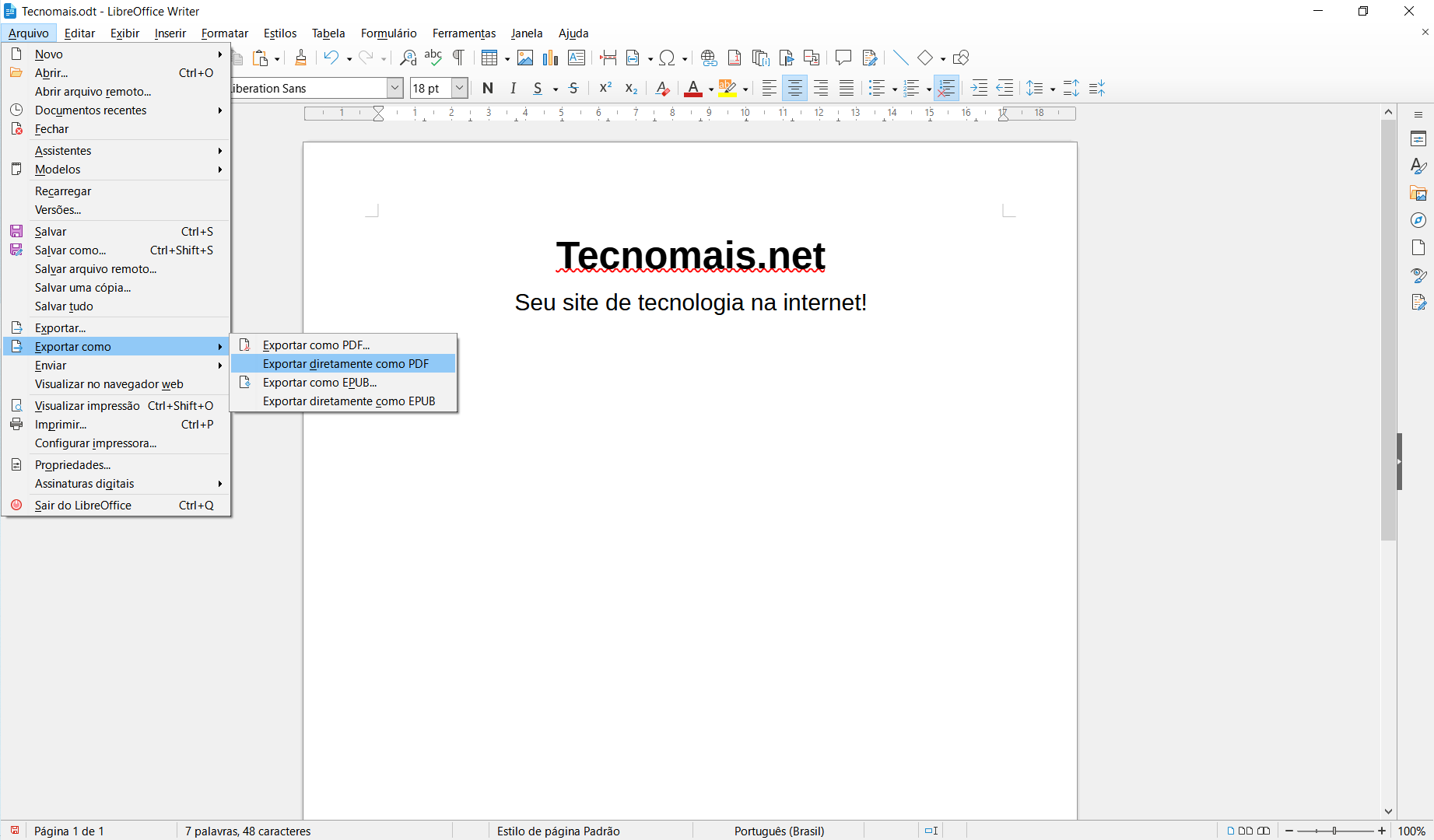 converter LibreOffice Writer para PDF